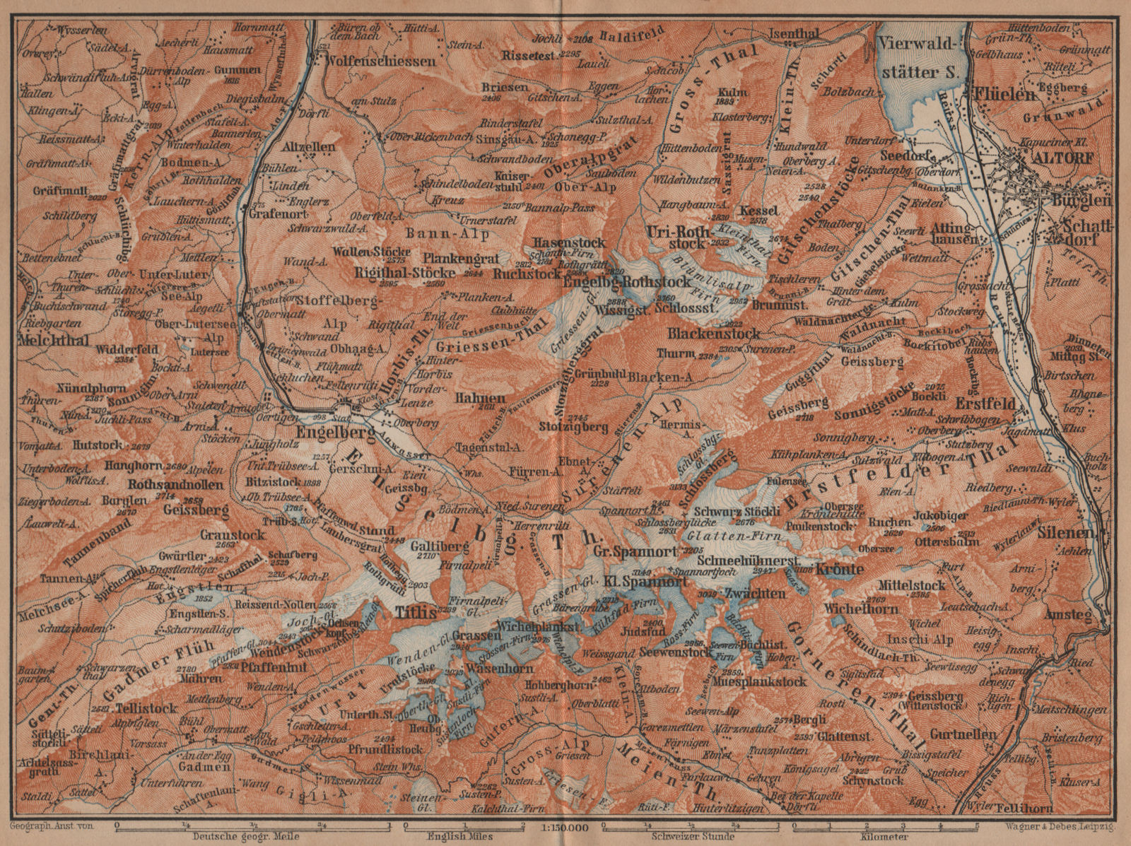 ENGELBERG ENVIRONS. Uri/Urner Alps Titlis Blackenstock Sarnen Altorf 1901 map